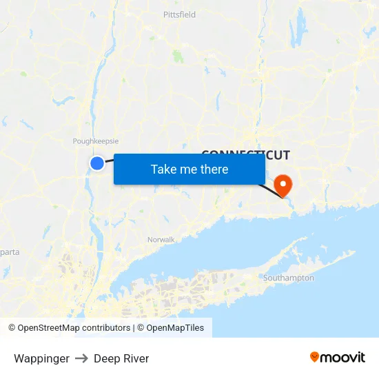 Wappinger to Deep River map