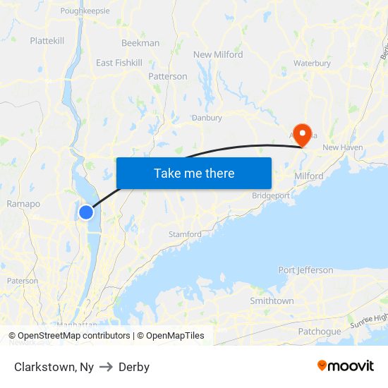 Clarkstown, Ny to Derby map