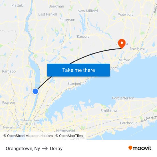 Orangetown, Ny to Derby map