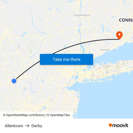 Allentown to Derby map