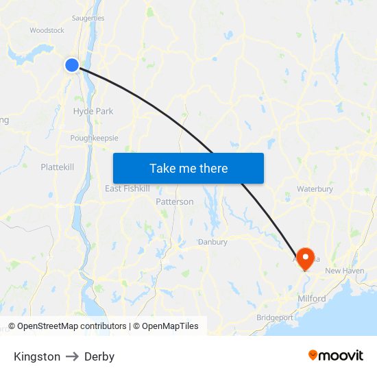 Kingston to Derby map