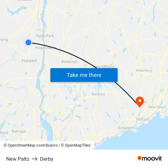 New Paltz to Derby map