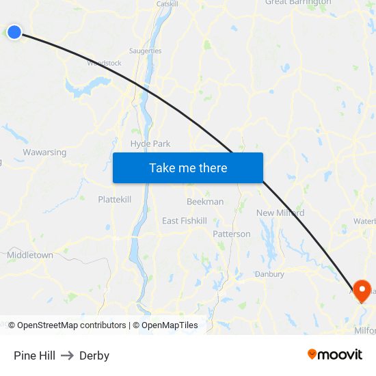 Pine Hill to Derby map