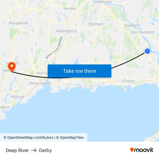 Deep River to Derby map