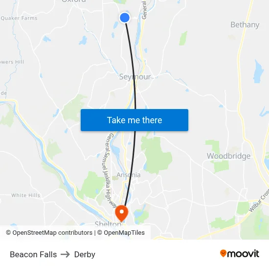 Beacon Falls to Derby map