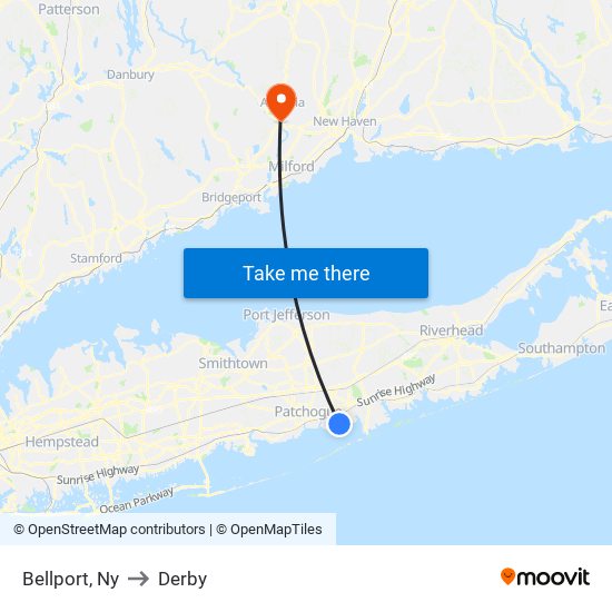 Bellport, Ny to Derby map