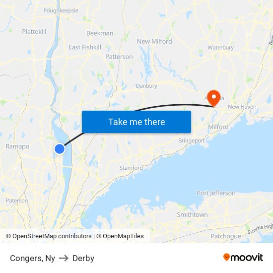 Congers, Ny to Derby map