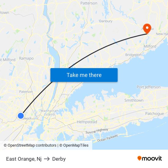 East Orange, Nj to Derby map