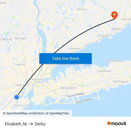 Elizabeth, Nj to Derby map