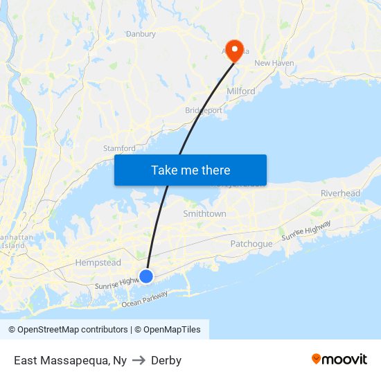 East Massapequa, Ny to Derby map