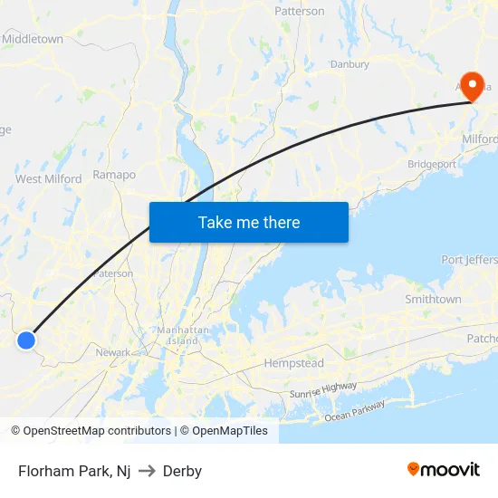 Florham Park to Derby map