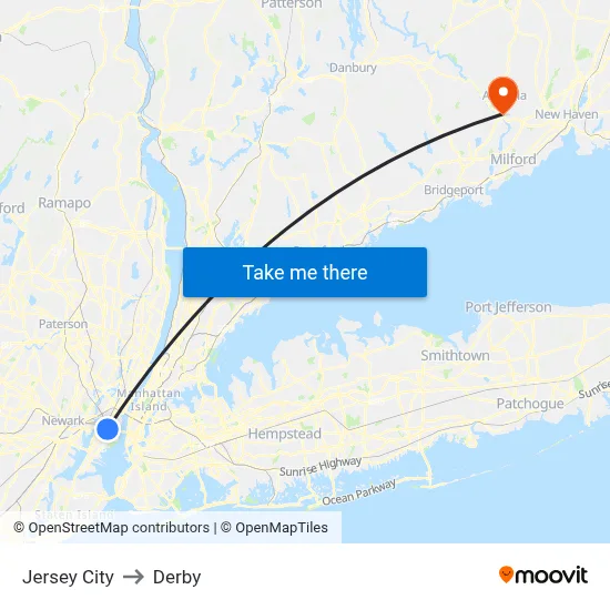 Jersey City to Derby map