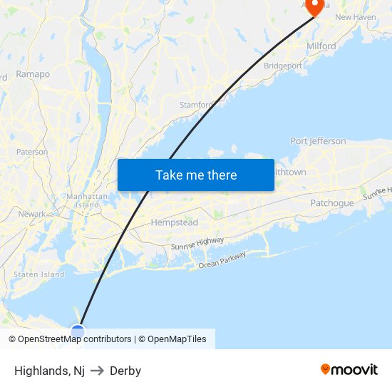 Highlands, Nj to Derby map