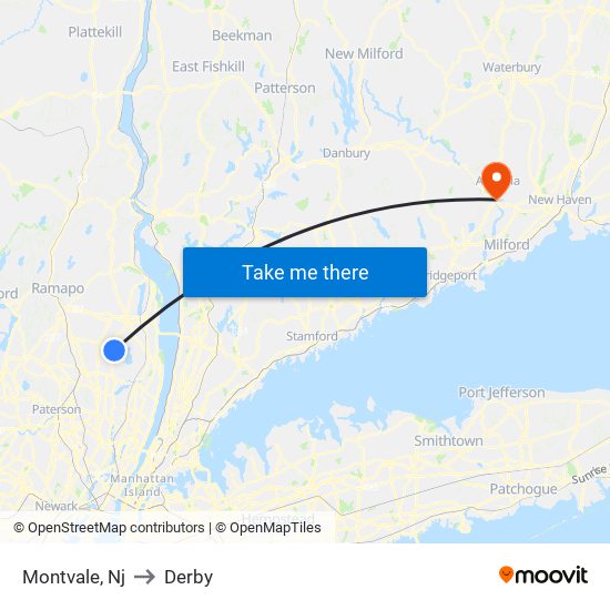 Montvale, Nj to Derby map