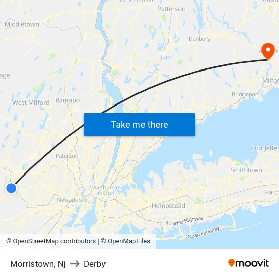 Morristown to Derby map