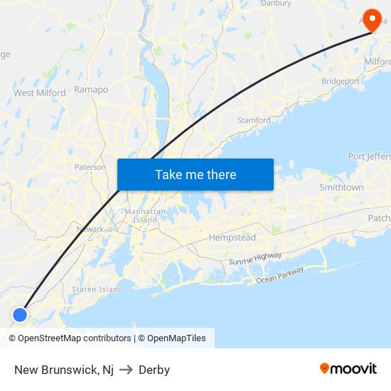 New Brunswick, Nj to Derby map