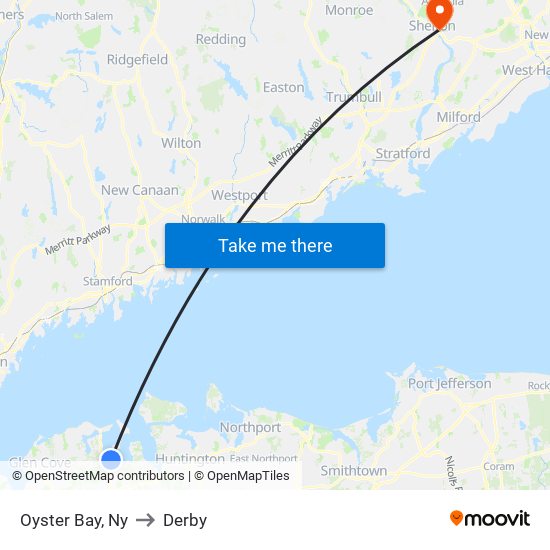 Oyster Bay, Ny to Derby map