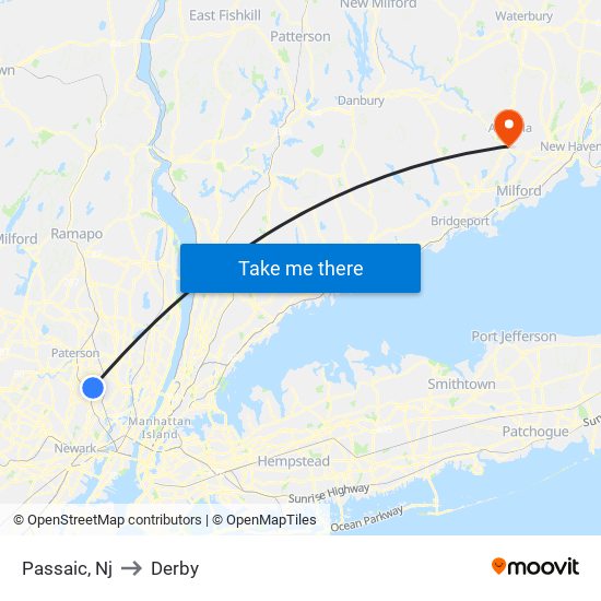 Passaic, Nj to Derby map