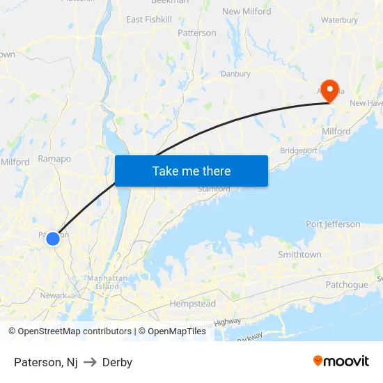Paterson to Derby map