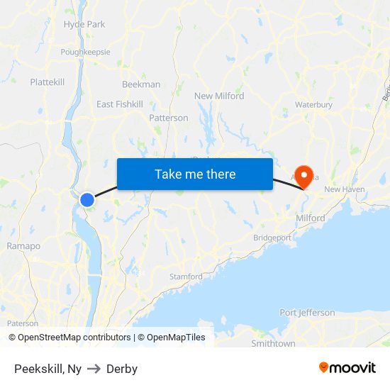 Peekskill, Ny to Derby map
