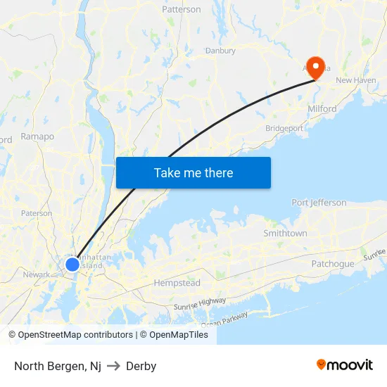North Bergen to Derby map