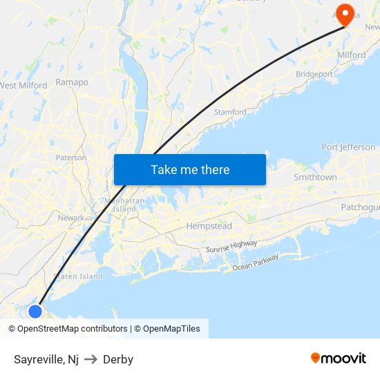 Sayreville, Nj to Derby map