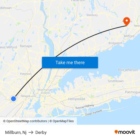 Millburn, Nj to Derby map