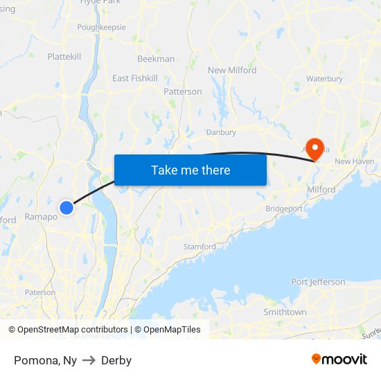 Pomona, Ny to Derby map