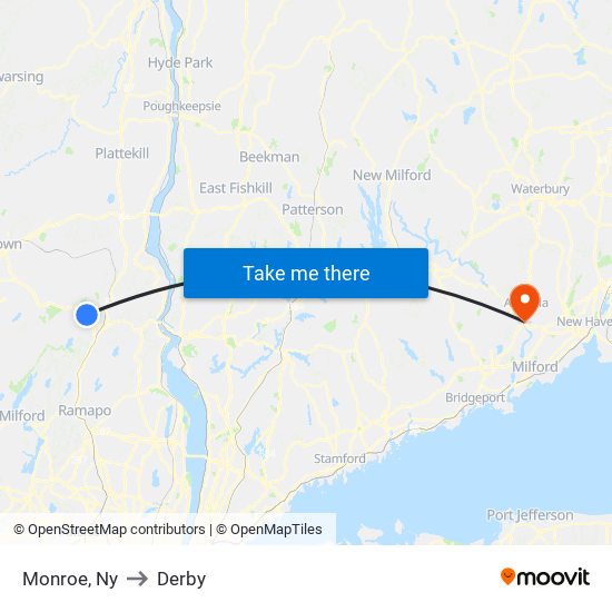 Monroe, Ny to Derby map