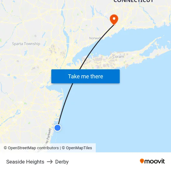 Seaside Heights to Derby map
