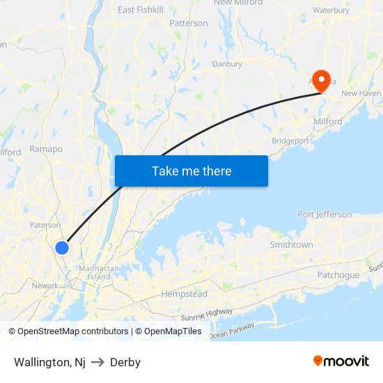 Wallington, Nj to Derby map