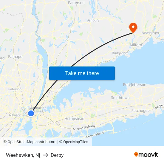 Weehawken to Derby map