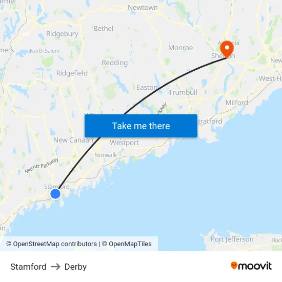 Stamford to Derby map