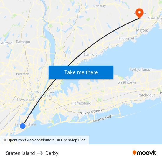 Staten Island to Derby map