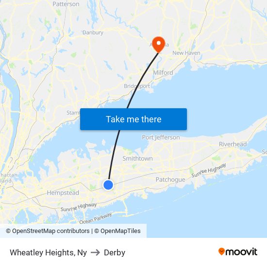 Wheatley Heights, Ny to Derby map