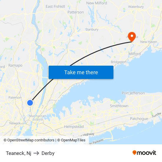Teaneck, Nj to Derby map