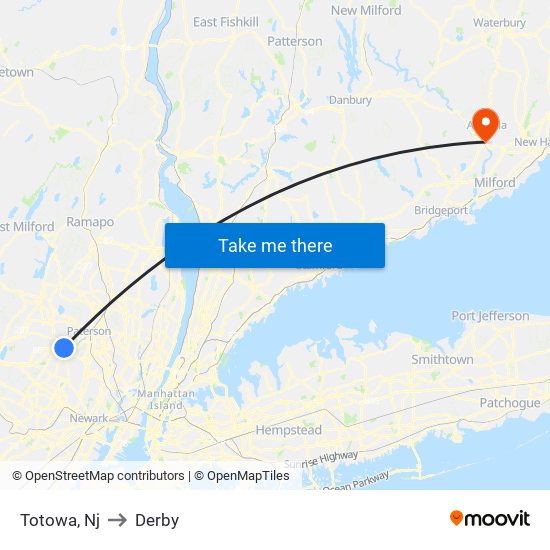 Totowa, Nj to Derby map