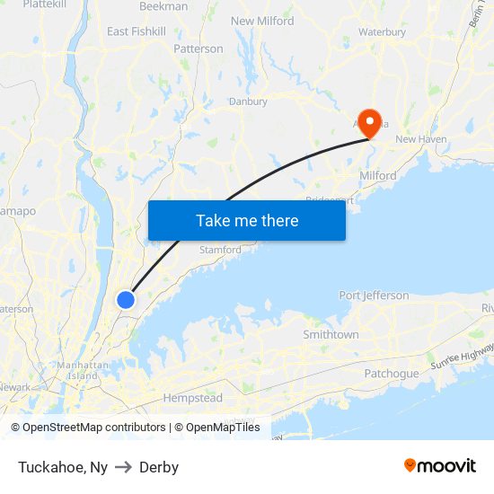 Tuckahoe, Ny to Derby map