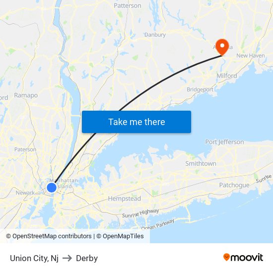 Union City, Nj to Derby map