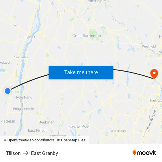 Tillson to East Granby map