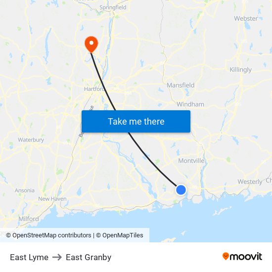 East Lyme to East Granby map