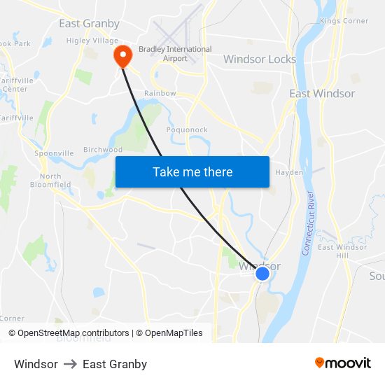 Windsor to East Granby map