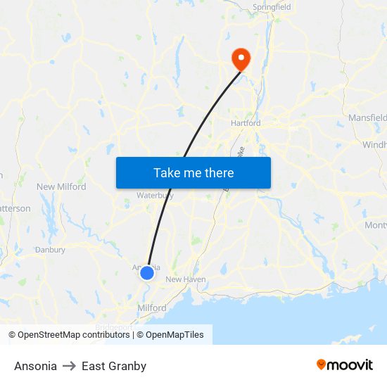 Ansonia to East Granby map