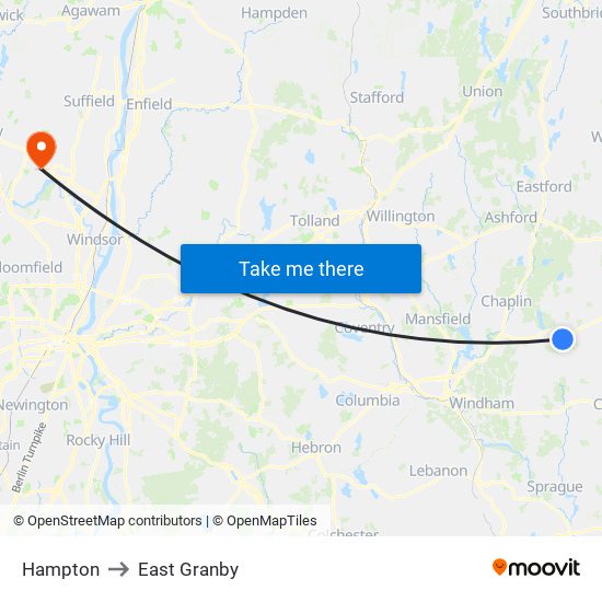 Hampton to East Granby map