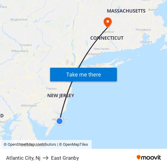 Atlantic City, Nj to East Granby map