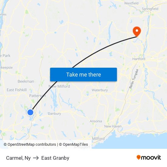 Carmel, Ny to East Granby map