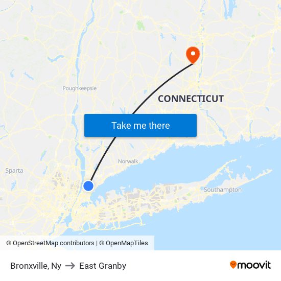 Bronxville, Ny to East Granby map