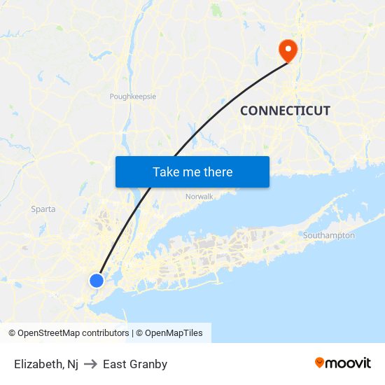 Elizabeth, Nj to East Granby map