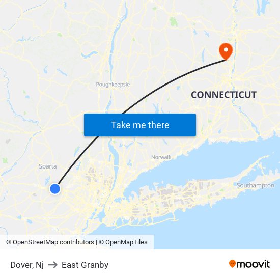 Dover, Nj to East Granby map