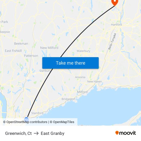 Greenwich, Ct to East Granby map